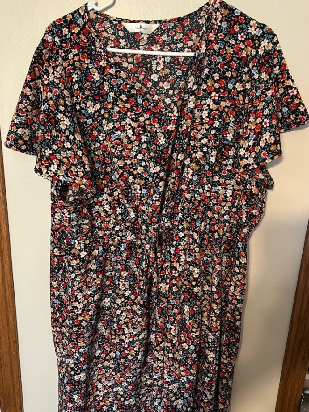 Fall floral Midi Dress With Tie Under Breasts